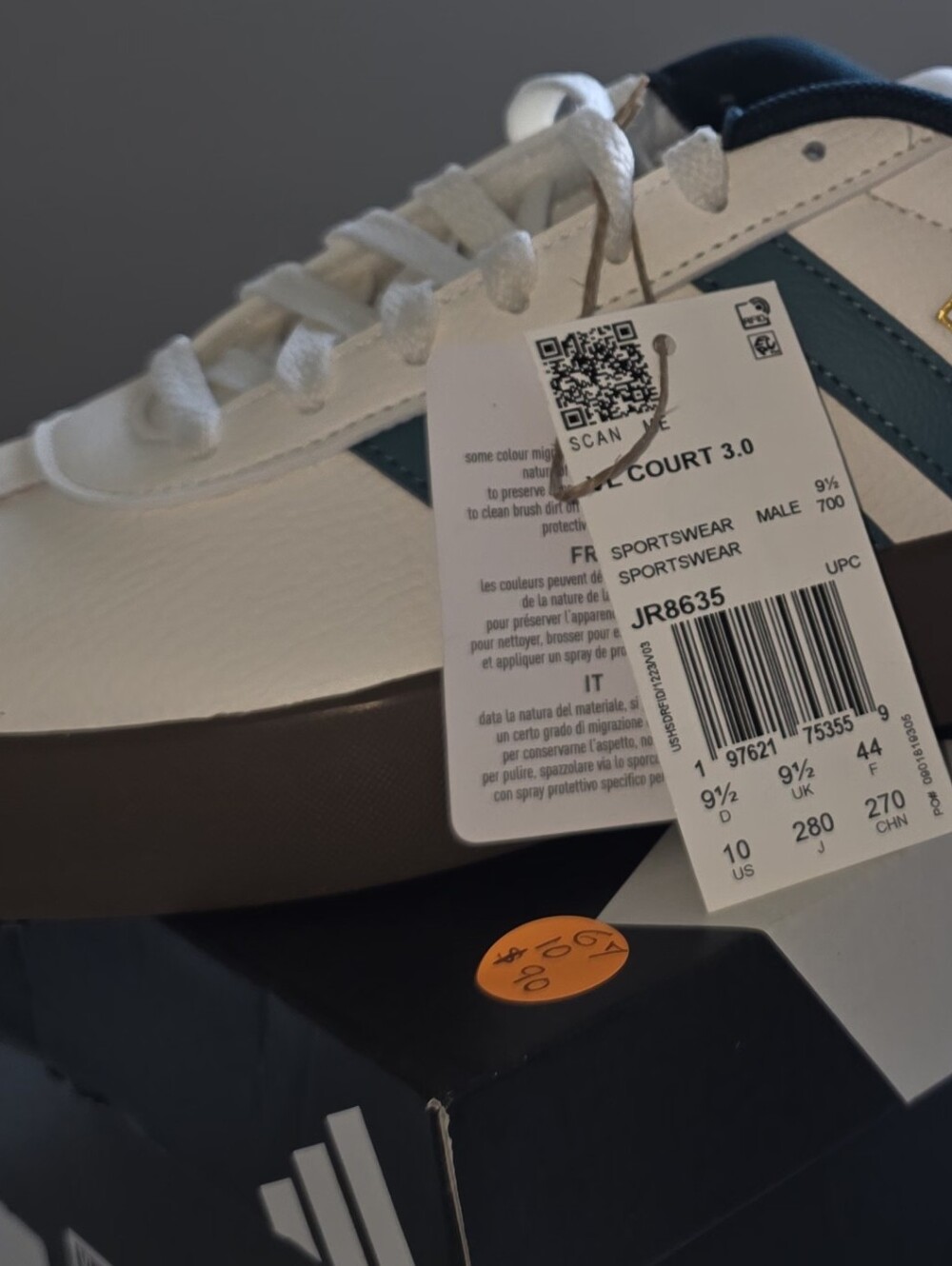 adidas Originals White & Teal Court Sneaker